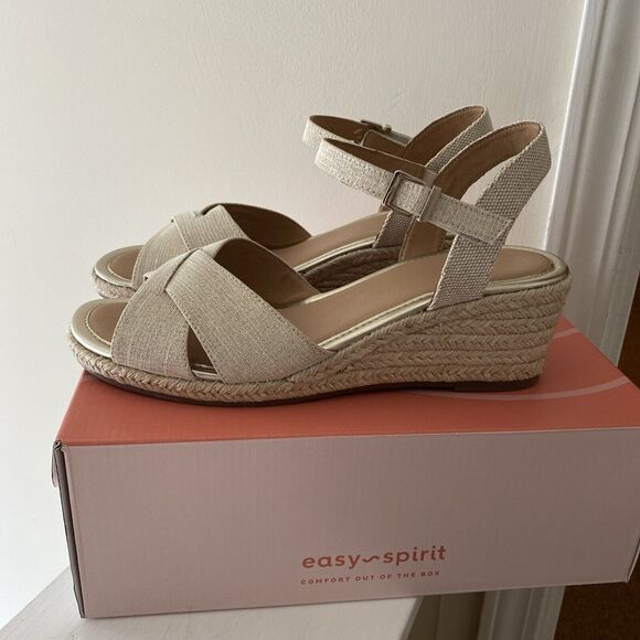 Easy Spirit Shoes - Easy Spirit Shandra Gold /Beige Espadrille Wedge Womens Sandals Size 10W